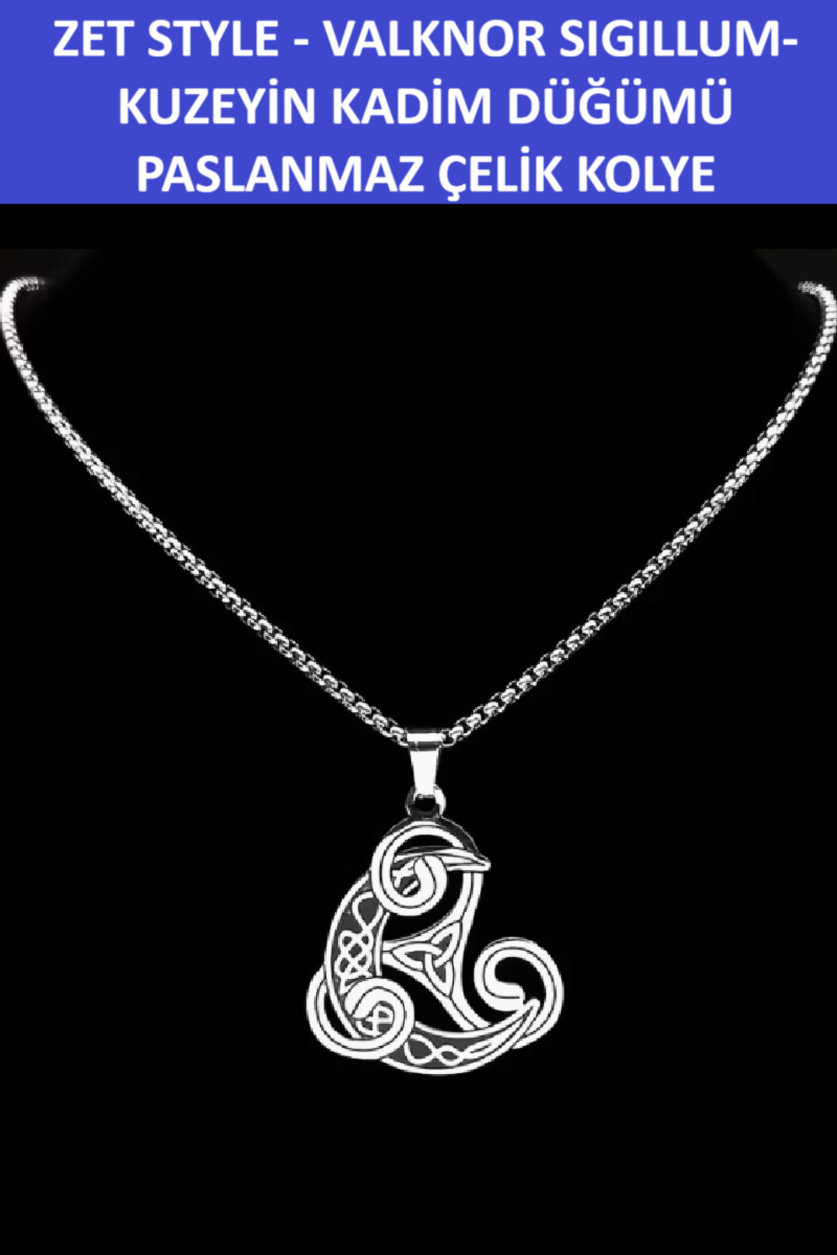 Zet Style –"Valknor Sigillum" Kuzeyin Kadim Düğümü - Trinity Celtic Knot Erkek Paslanmaz Çelik Kolye - Görsel 3