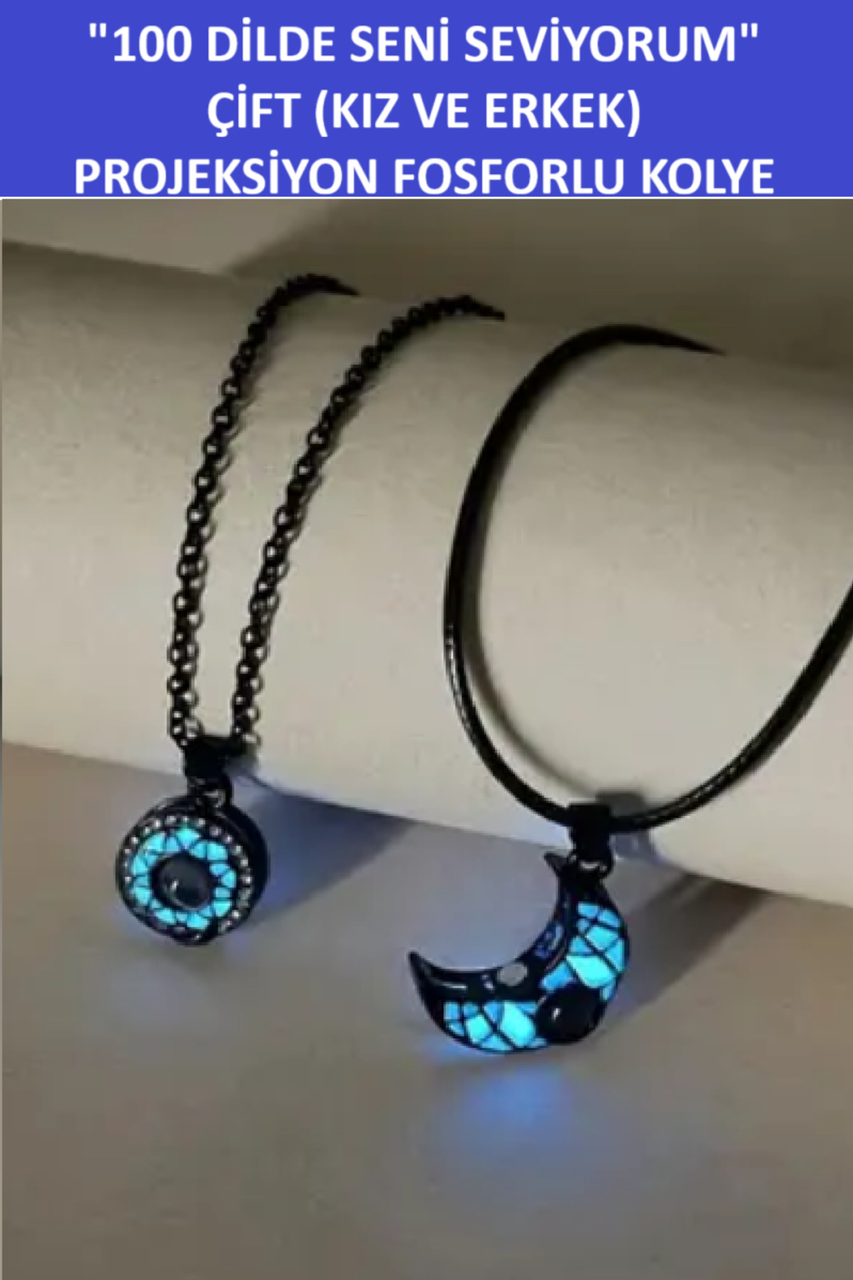Zet Style “Eternal Light–100 Dilde Seni Seviyorum Sonsuz Aşk-Çift(Kız-Erkek) Projeksiyon Kolye - Görsel 4