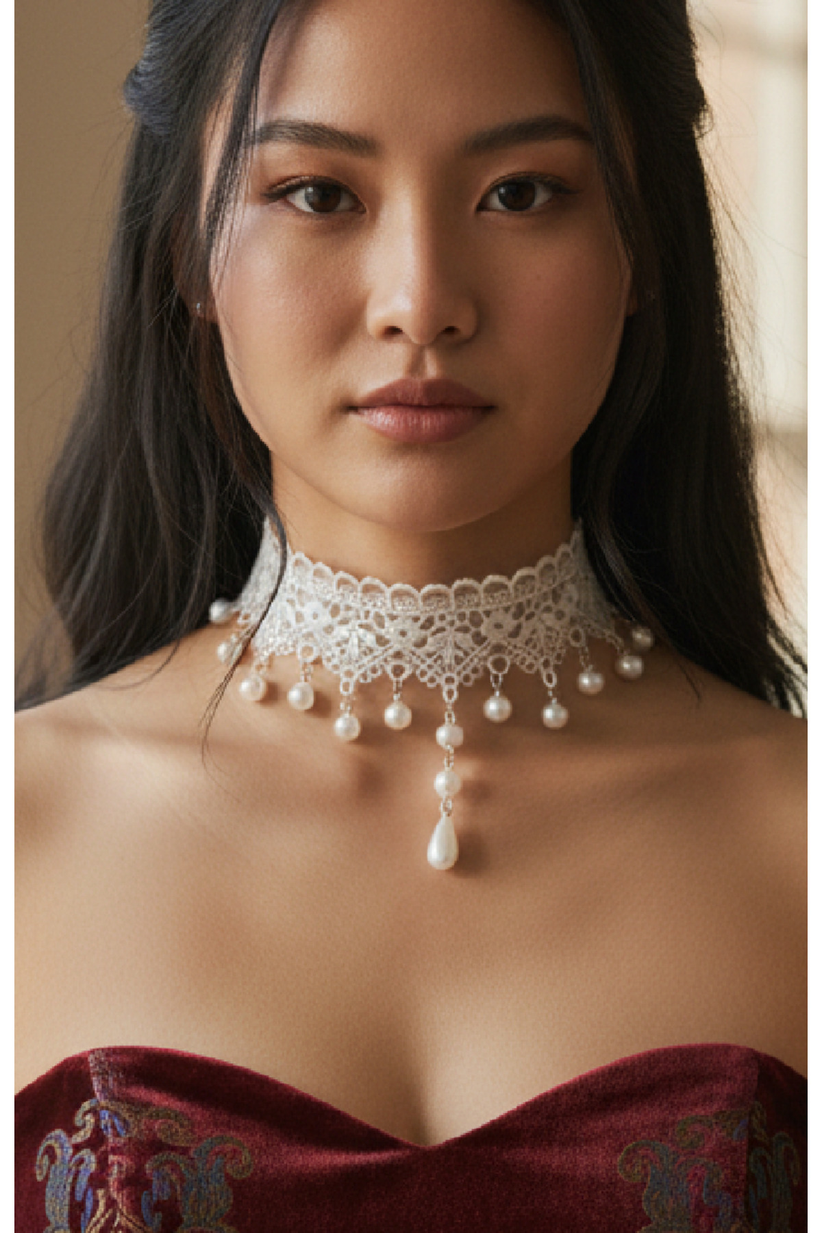 Zet Style Nocturne Koleksiyonu “Nocturne Velaria – Gecenin Örtüsü” Dantel Choker Gotik Kolye