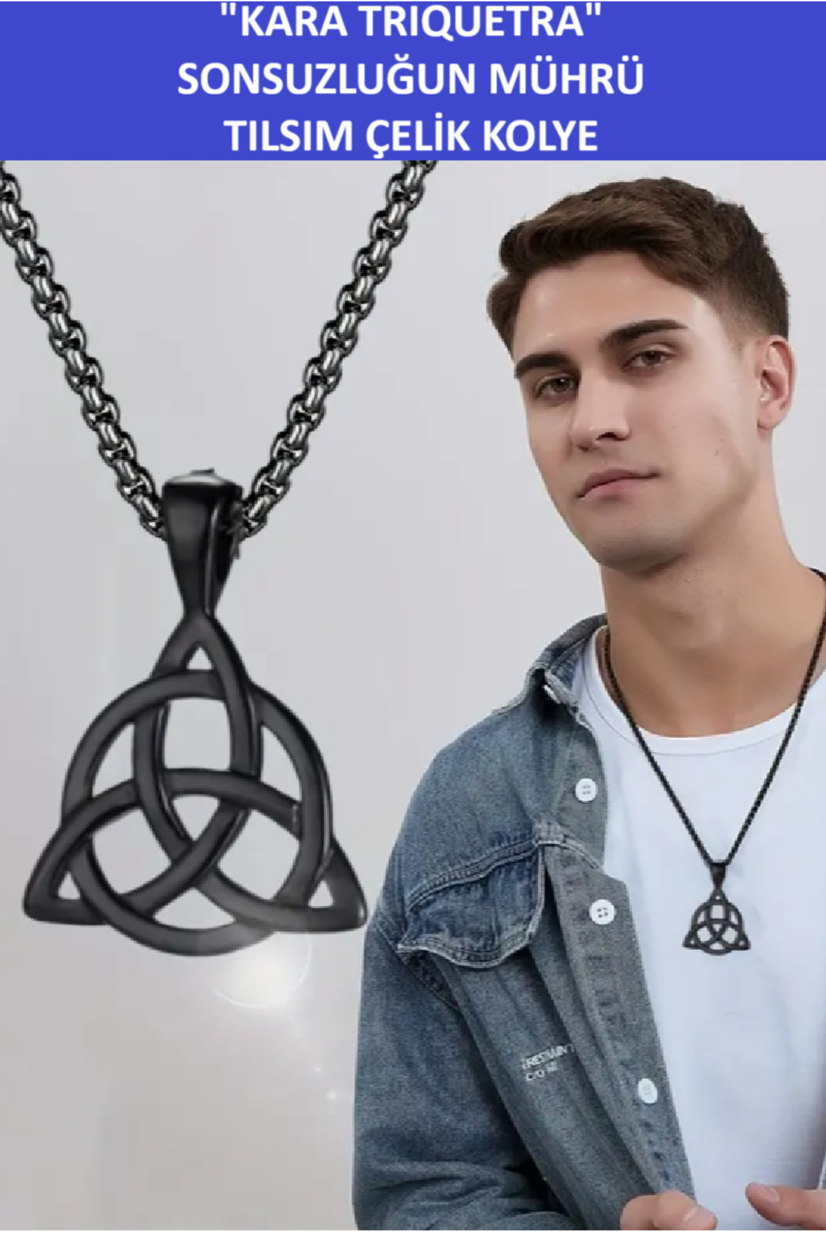Zet Style “Kara Triquetra: Sonsuzluğun Mührü” Mistik Erkek Çelik Kolye-Takı-Muhteşem bir hediye.