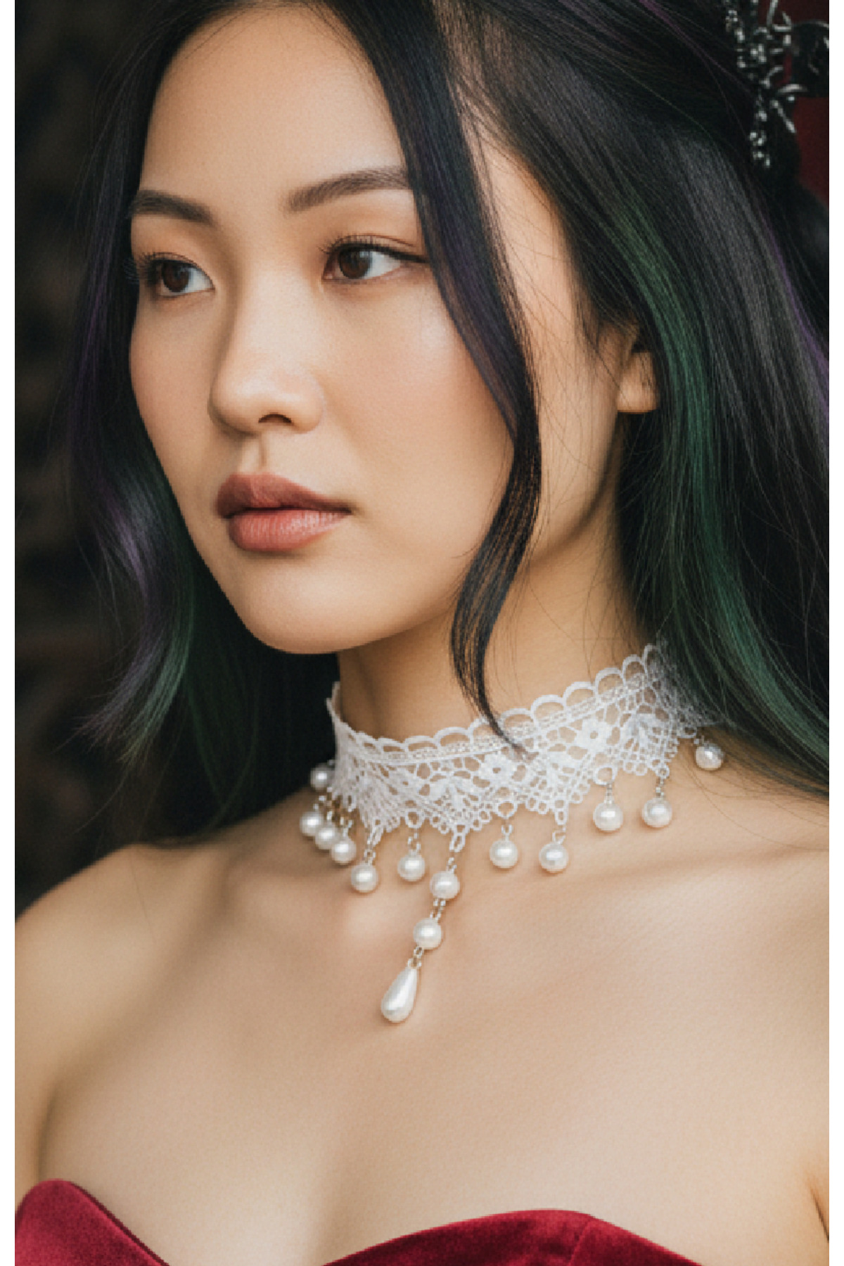 Zet Style Nocturne Koleksiyonu “Nocturne Velaria – Gecenin Örtüsü” Dantel Choker Gotik Kolye - Görsel 5