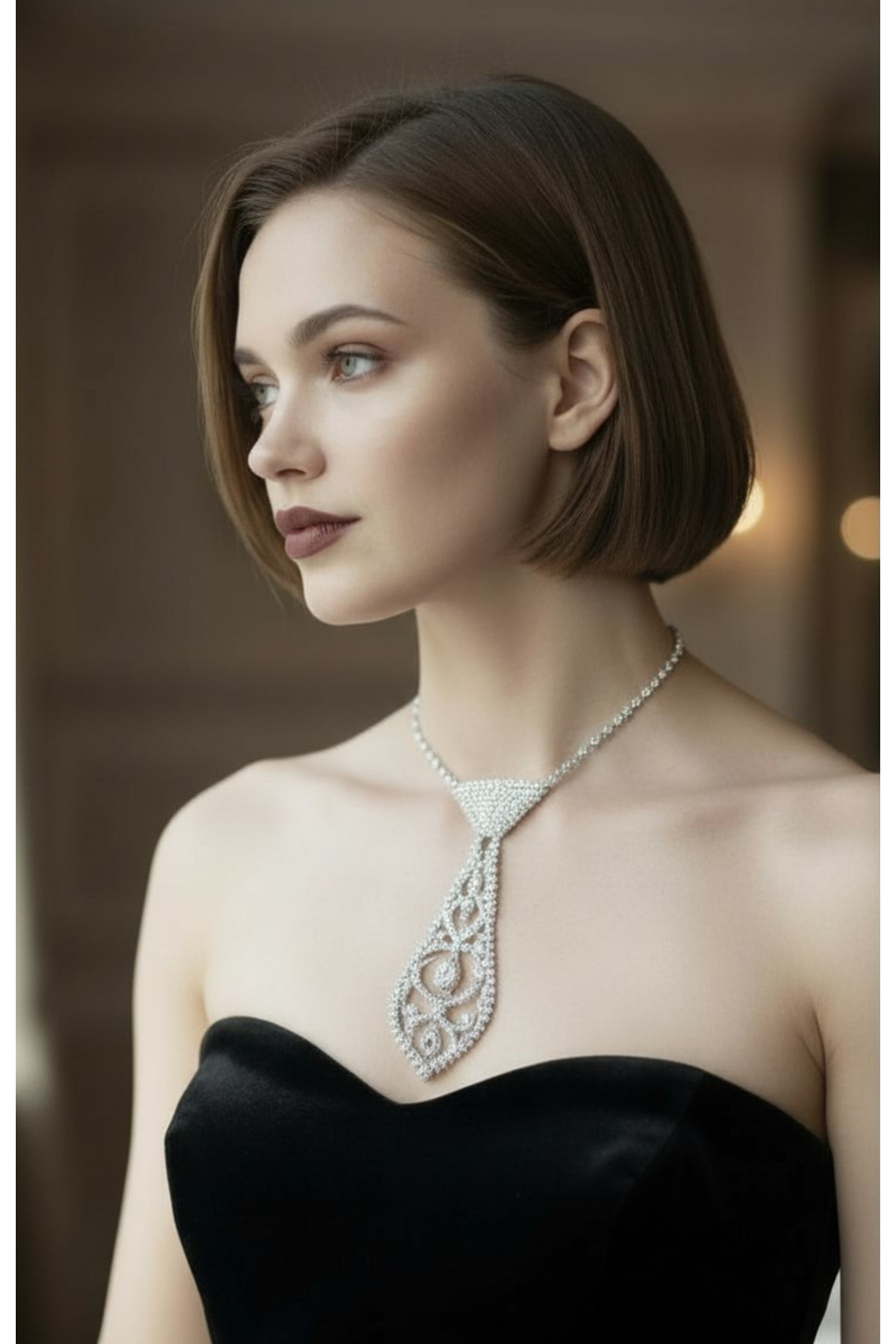 Zet Style “Crystal Tie Mirage” Taşlı Kravat Kolye - Muhteşem bir Hediye - Görsel 4