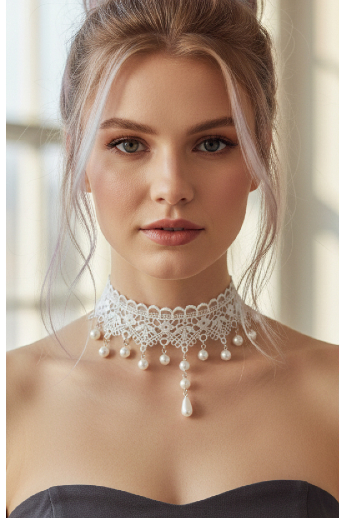 Zet Style Nocturne Koleksiyonu “Nocturne Velaria – Gecenin Örtüsü” Dantel Choker Gotik Kolye - Görsel 4