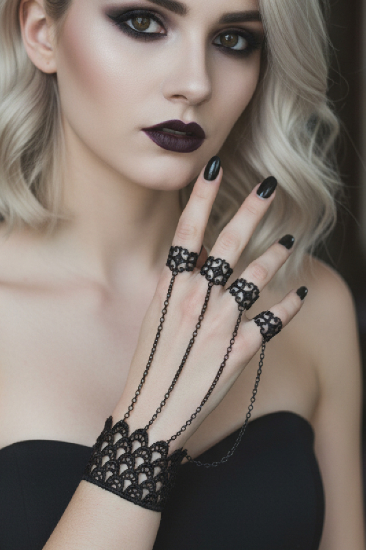 Zet Style “Manus Obscura – Gölgenin Eli” Gothic Bileklik ve 5 Parmak Yüzük - Görsel 3