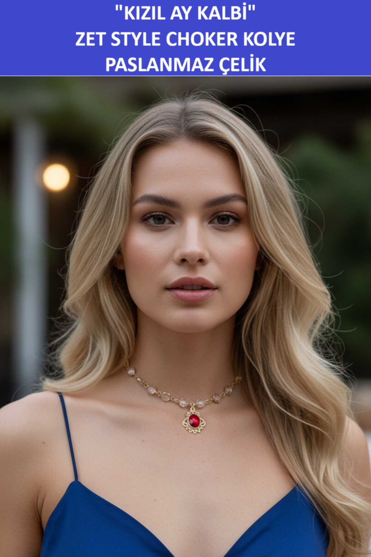 Zet Style ““Kızıl Ay Kalbi – Mistik Kristal Choker” Paslanmaz Çelik Kolye - Muhteşem bir Hediye - Görsel 5